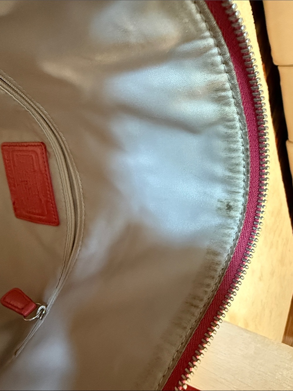 Coach Red Patent Leather Tote with Embossed Signature Circle - Picture 4 of 13